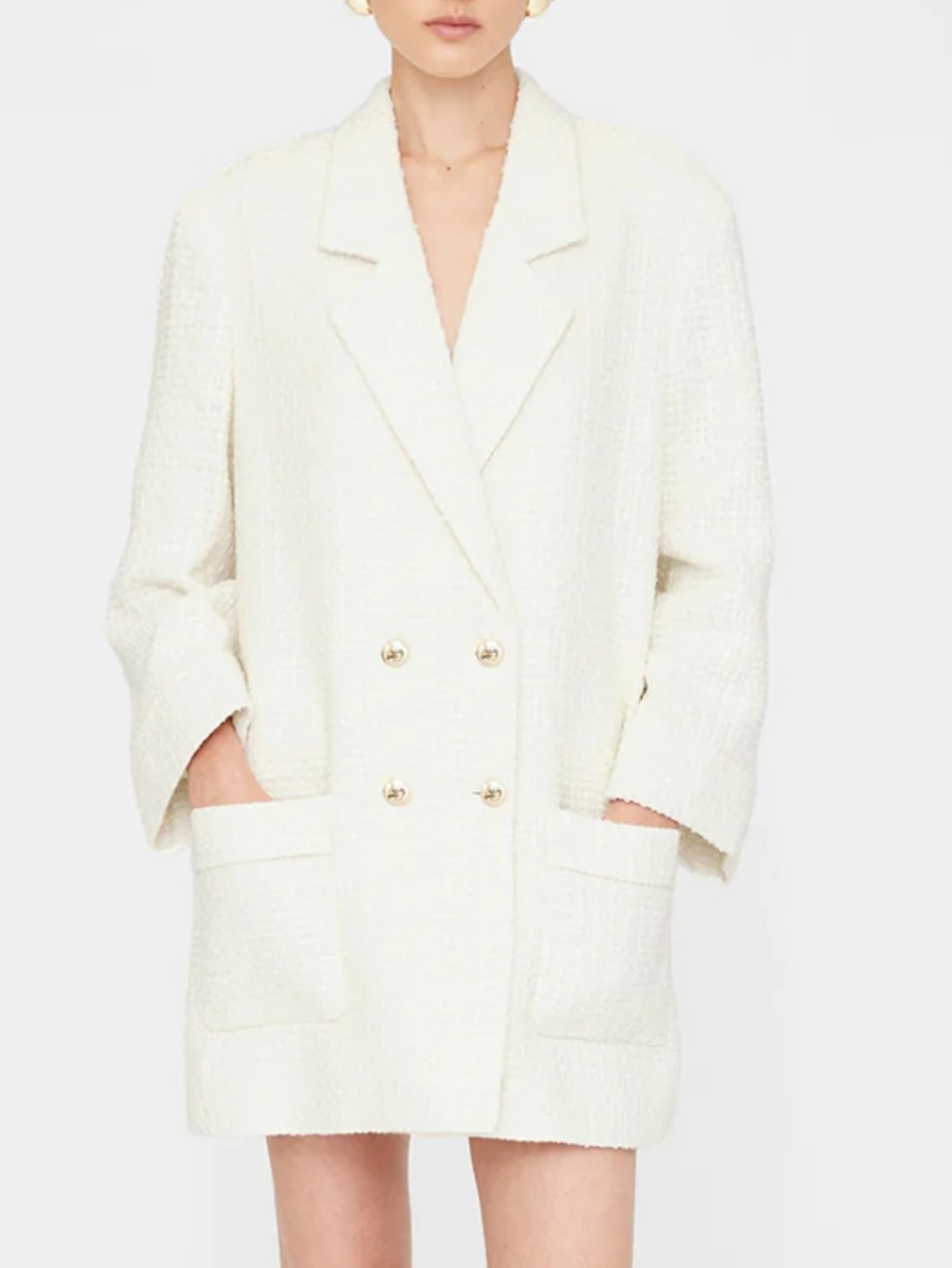 Anine Bing Katharine Cream Double-Breasted Boucl Coat
